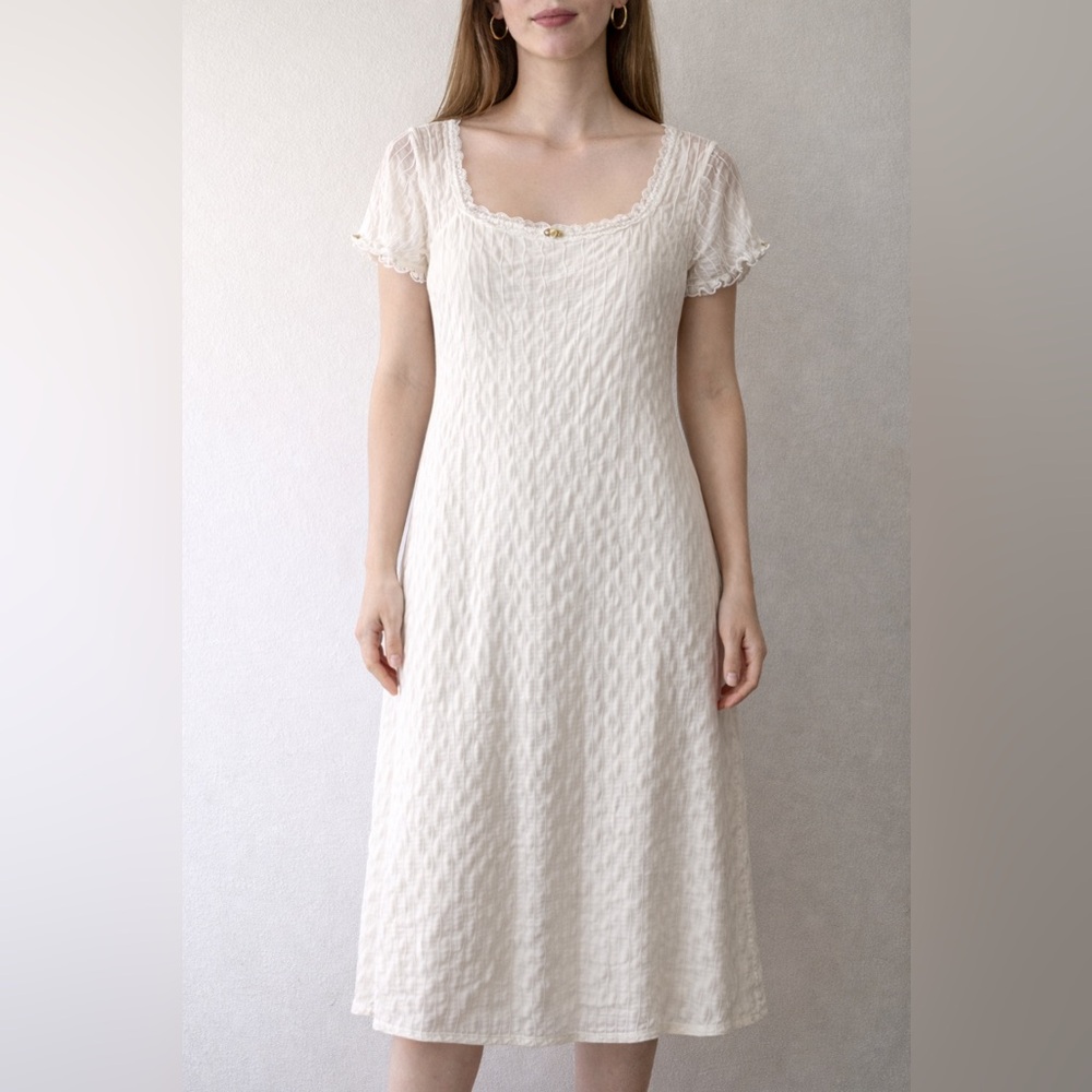 Haley & June Cream Lace Midi Dress Cottagecore Romantic Tea Dress Size L